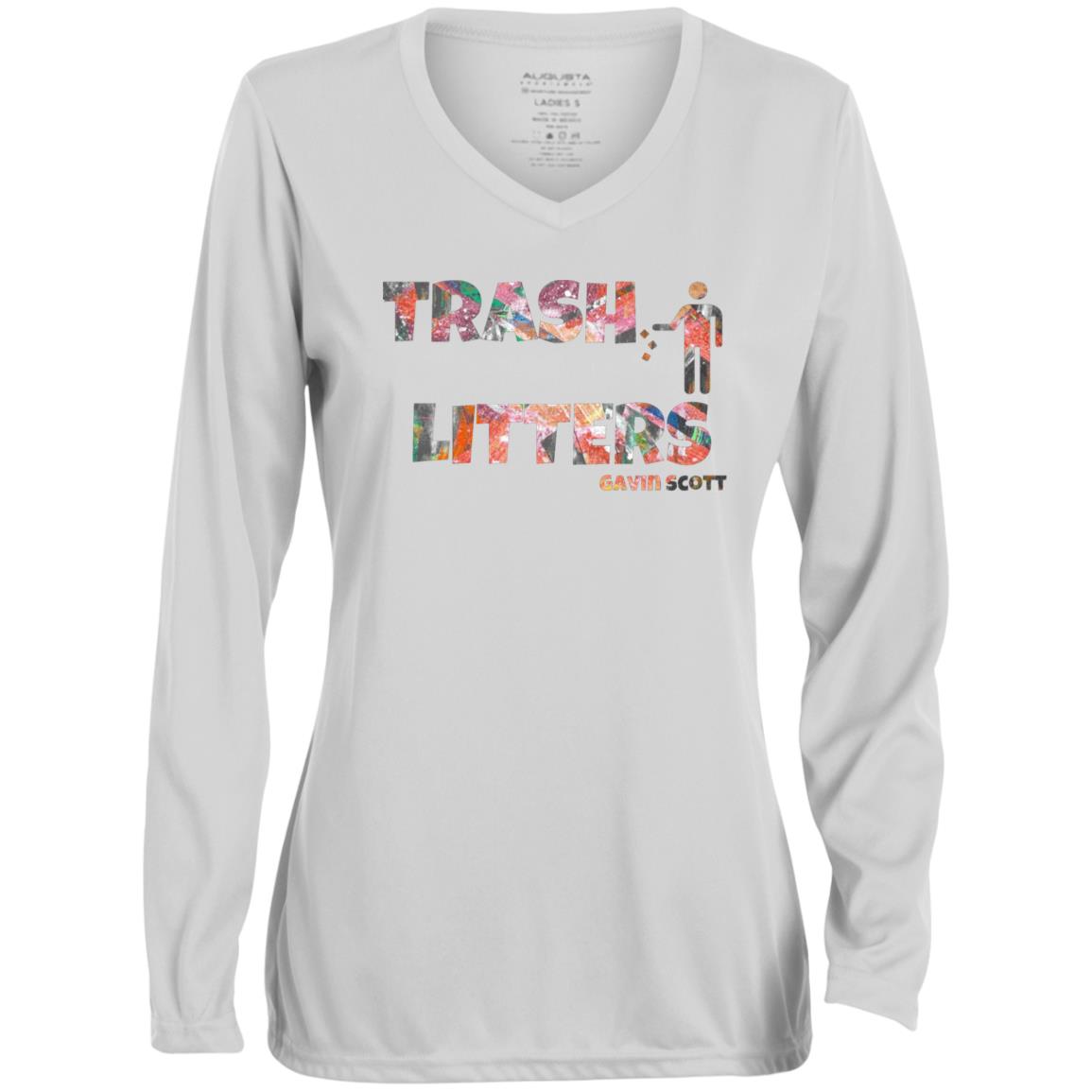 Gavin Scott TRASH LITTERS Moisture-Wicking Long Sleeve V-Neck Tee (Femme XS-3XL)