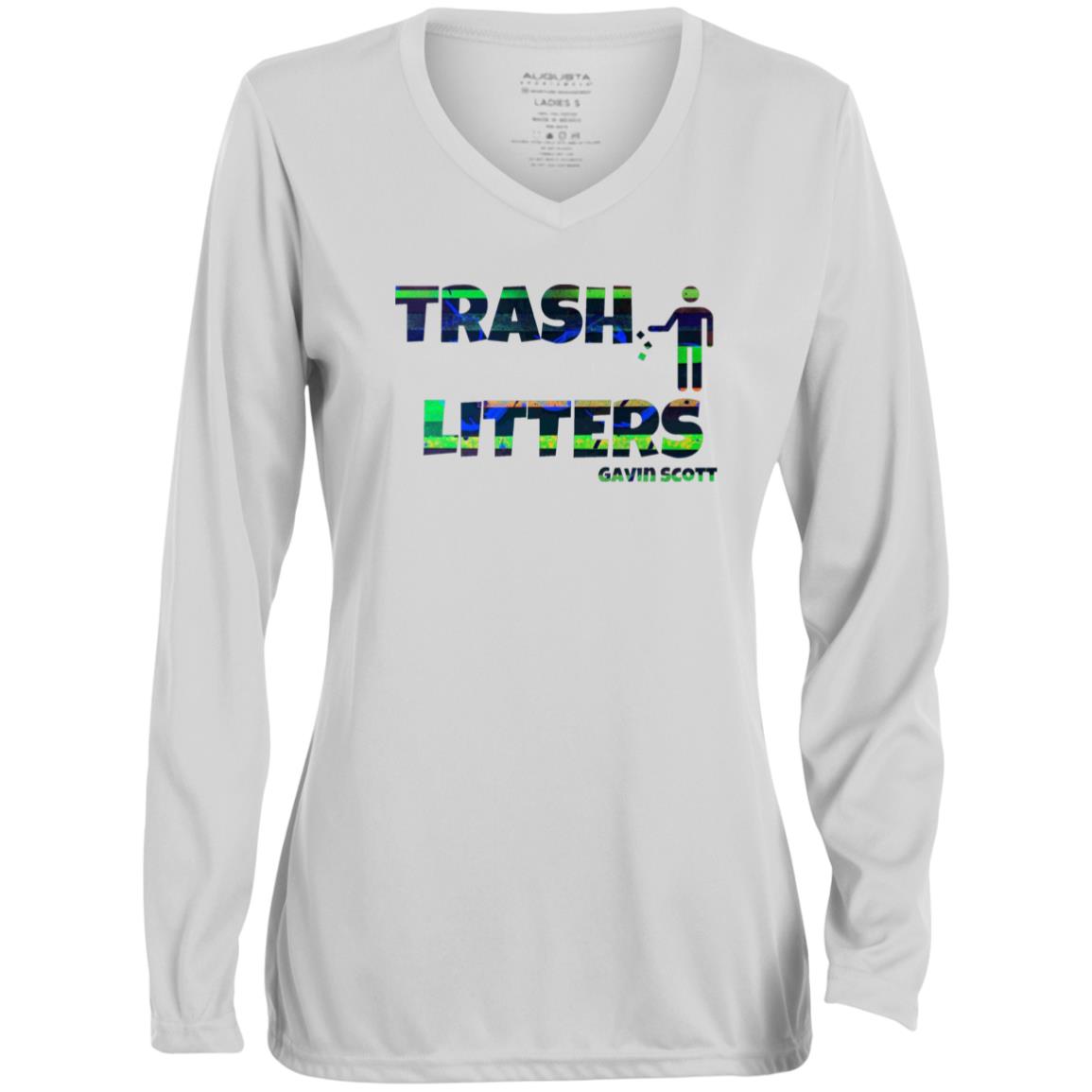 Gavin Scott TRASH LITTERS Moisture-Wicking Long Sleeve V-Neck Tee (Femme XS-3XL)