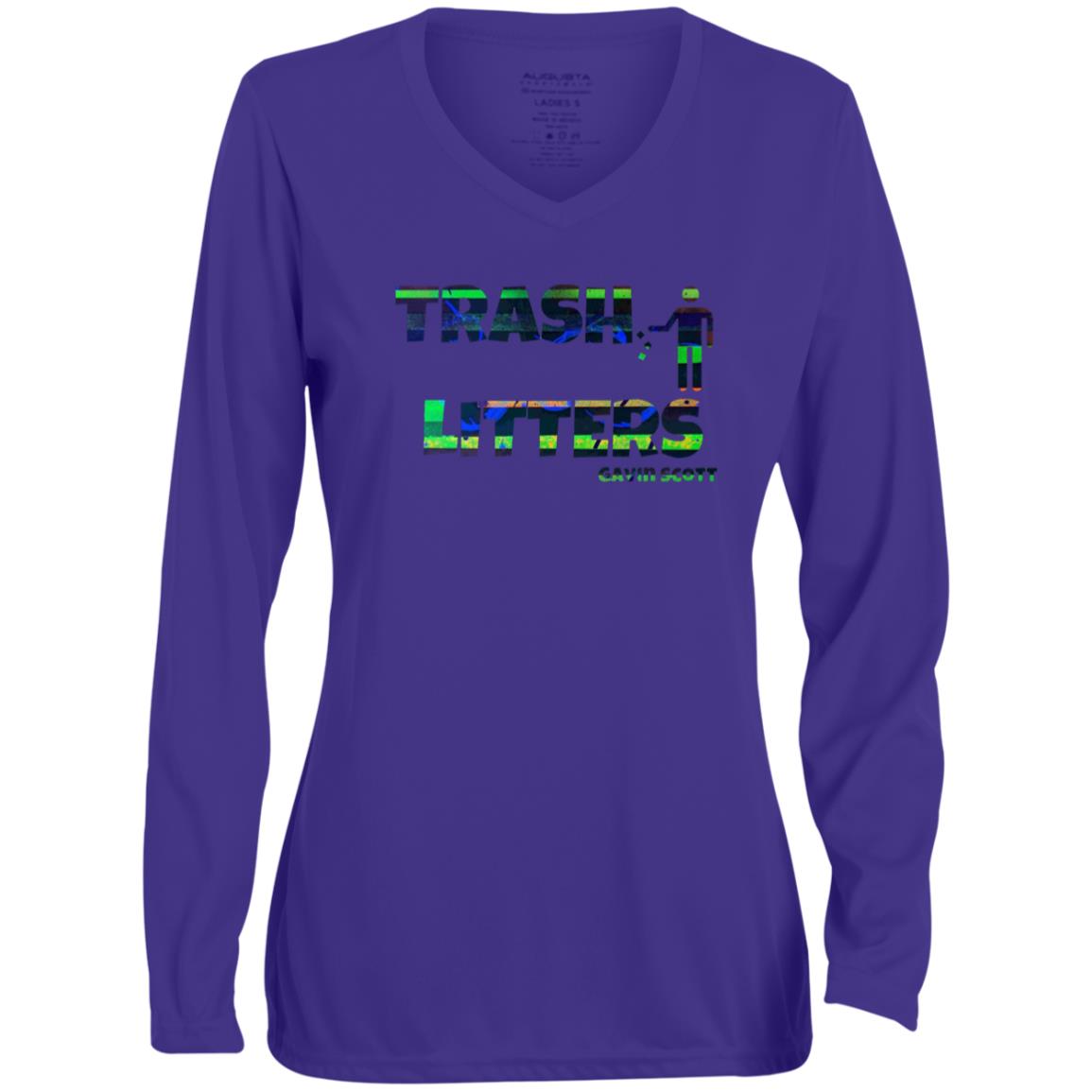 Gavin Scott TRASH LITTERS Moisture-Wicking Long Sleeve V-Neck Tee (Femme XS-3XL)