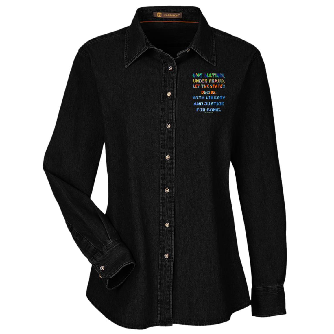 Gavin Scott " ONE NATION..." Harriton Long Sleeve Denim Shirt (Femme S-3XL)