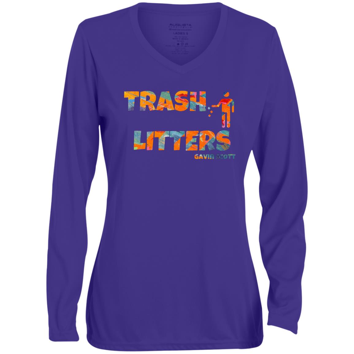 Gavin Scott TRASH LITTERS Moisture-Wicking Long Sleeve V-Neck Tee (Femme XS-3XL)