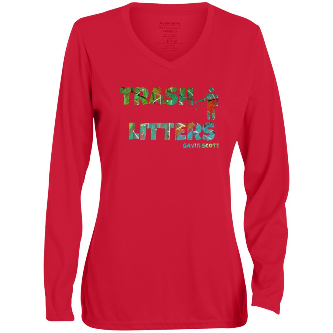 Gavin Scott TRASH LITTERS Moisture-Wicking Long Sleeve V-Neck Tee (Femme XS-3XL)