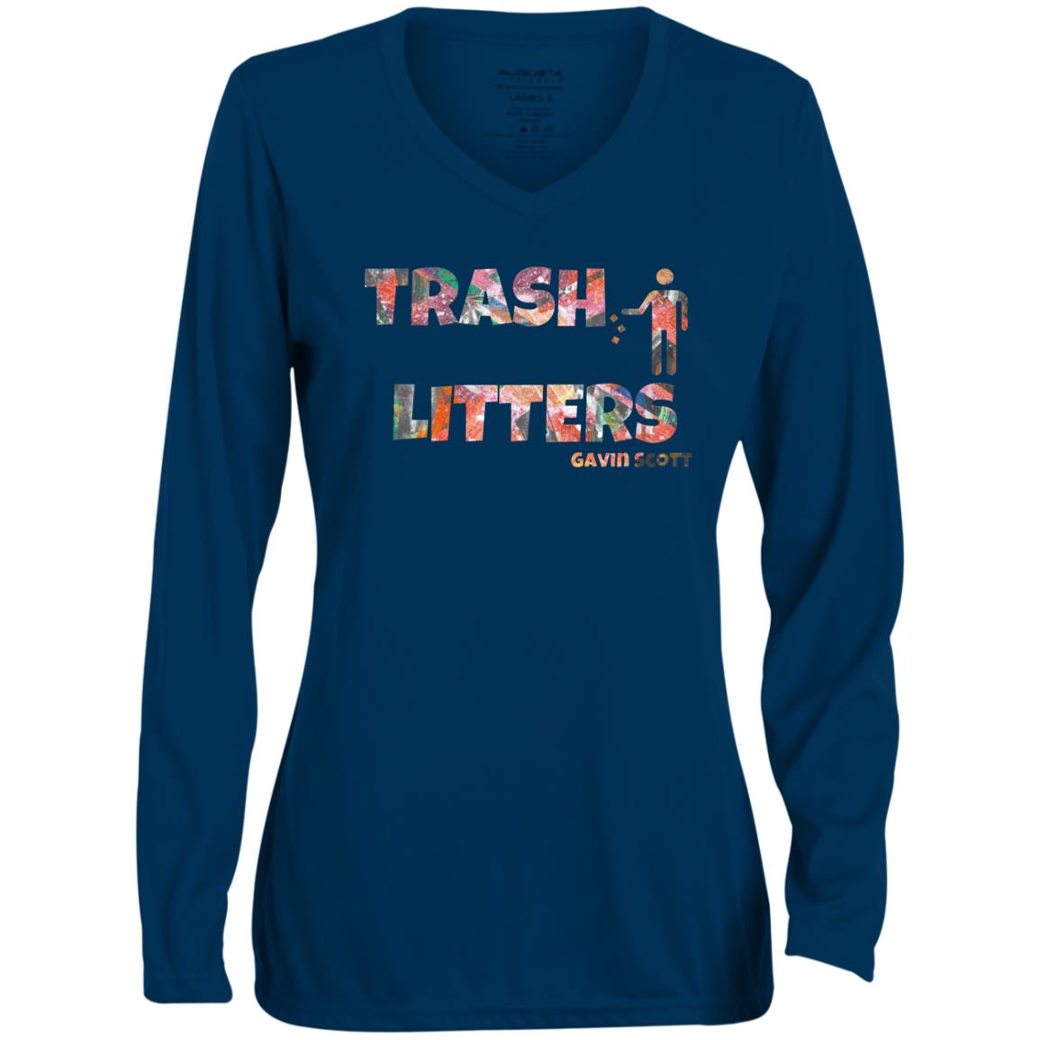 Gavin Scott TRASH LITTERS Moisture-Wicking Long Sleeve V-Neck Tee (Femme XS-3XL)