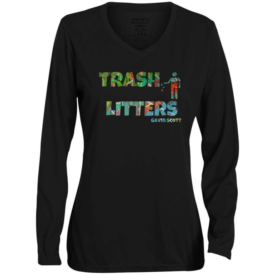 Gavin Scott TRASH LITTERS Moisture-Wicking Long Sleeve V-Neck Tee (Femme XS-3XL)