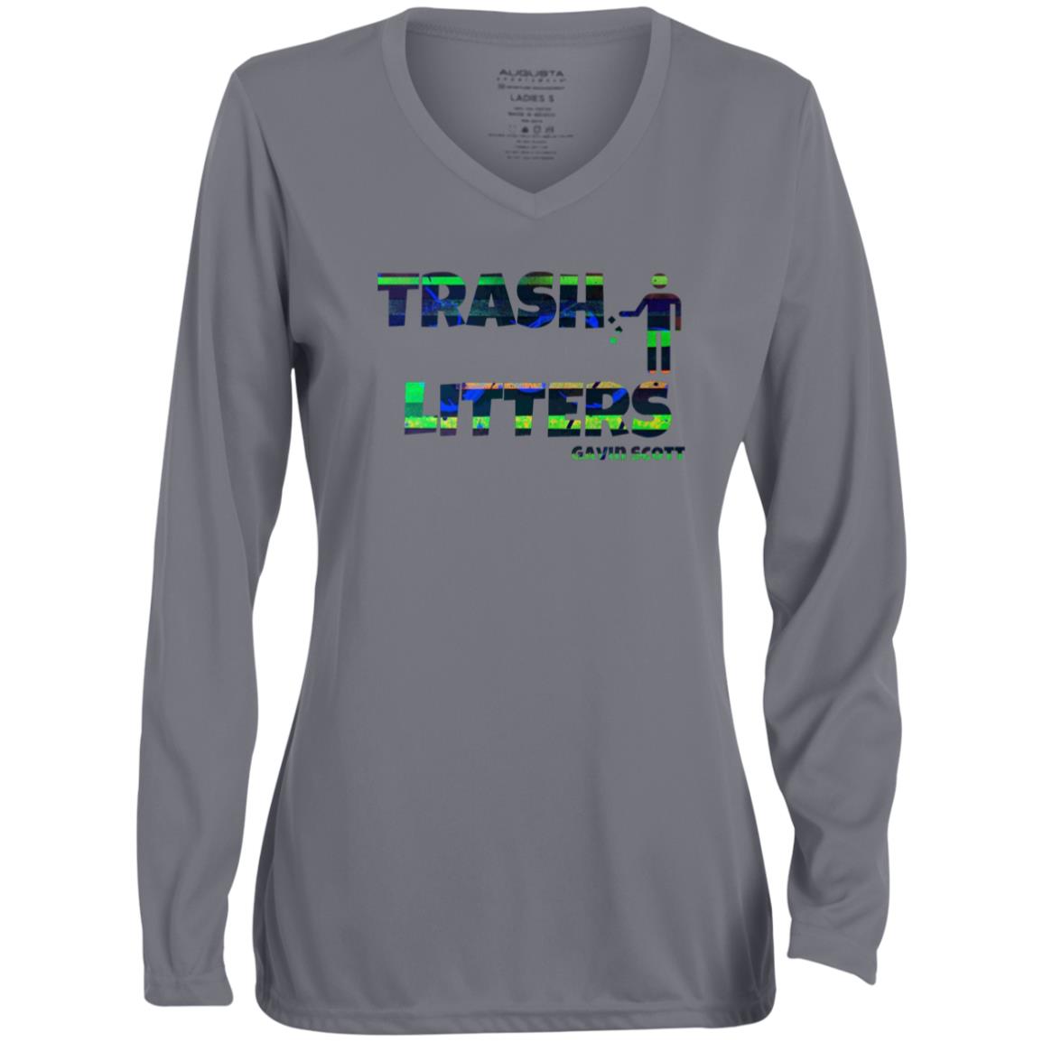 Gavin Scott TRASH LITTERS Moisture-Wicking Long Sleeve V-Neck Tee (Femme XS-3XL)