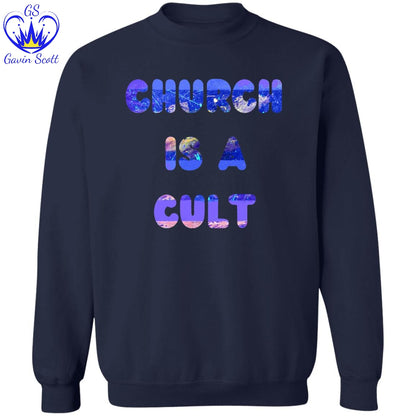 Gavin Scott CHURCH IS A CULT Pullover Crewneck Sweatshirt (Masc S-3XL)