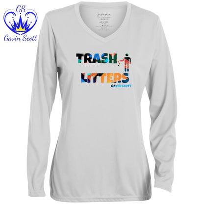 Gavin Scott TRASH LITTERS Moisture-Wicking Long Sleeve V-Neck Tee (Femme XS-3XL)