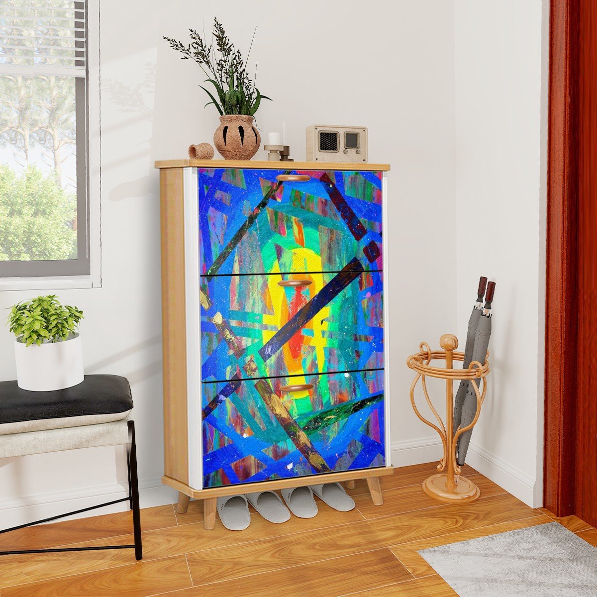 Gavin Scott Wood & Leather Shoe Cabinet