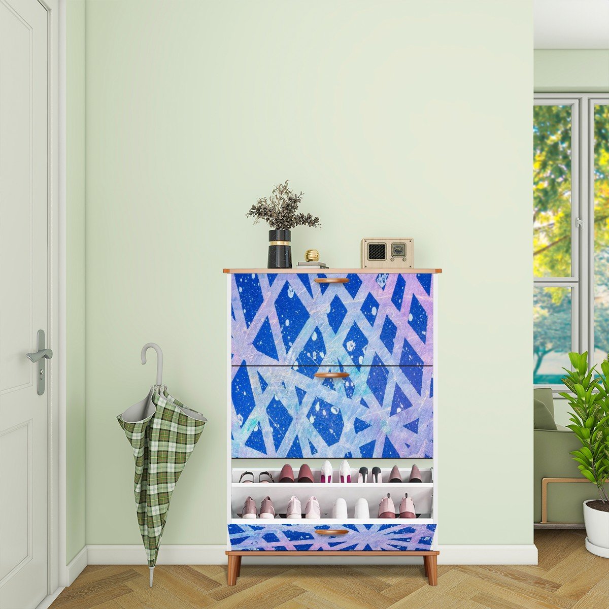 Gavin Scott Wood & Leather Shoe Cabinet