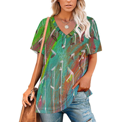 Gavin Scott Ice Silk V-Neck Short-sleeve Shirt (Femme S-5XL)