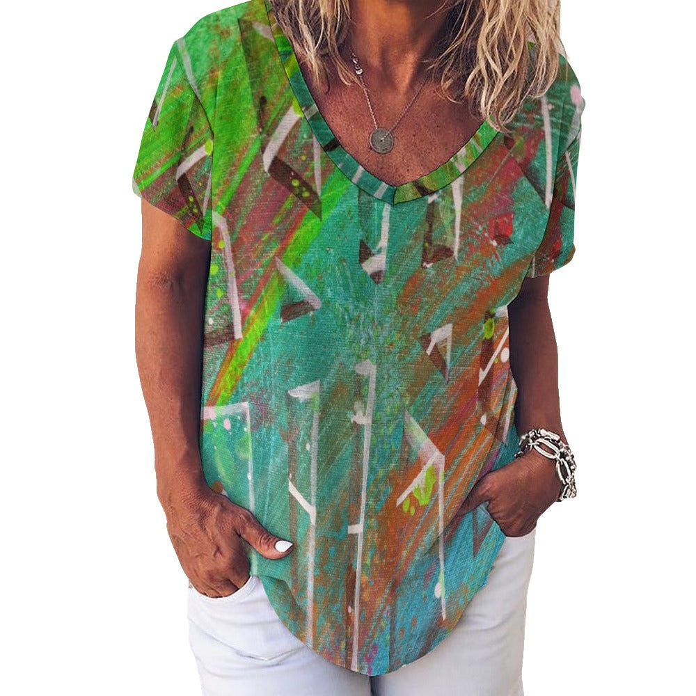 Gavin Scott Ice Silk V-Neck Short-sleeve Shirt (Femme S-5XL)