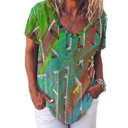 Gavin Scott Ice Silk V-Neck Short-sleeve Shirt (Femme S-5XL)