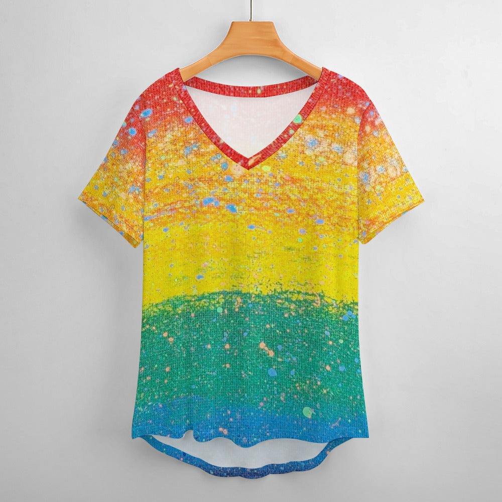 Gavin Scott Ice Silk V-Neck Short-sleeve Shirt (Femme S-5XL)