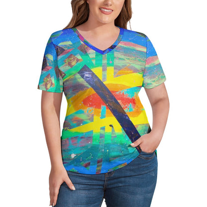 Gavin Scott Ice Silk V-Neck Short-sleeve Shirt (Femme S-5XL)