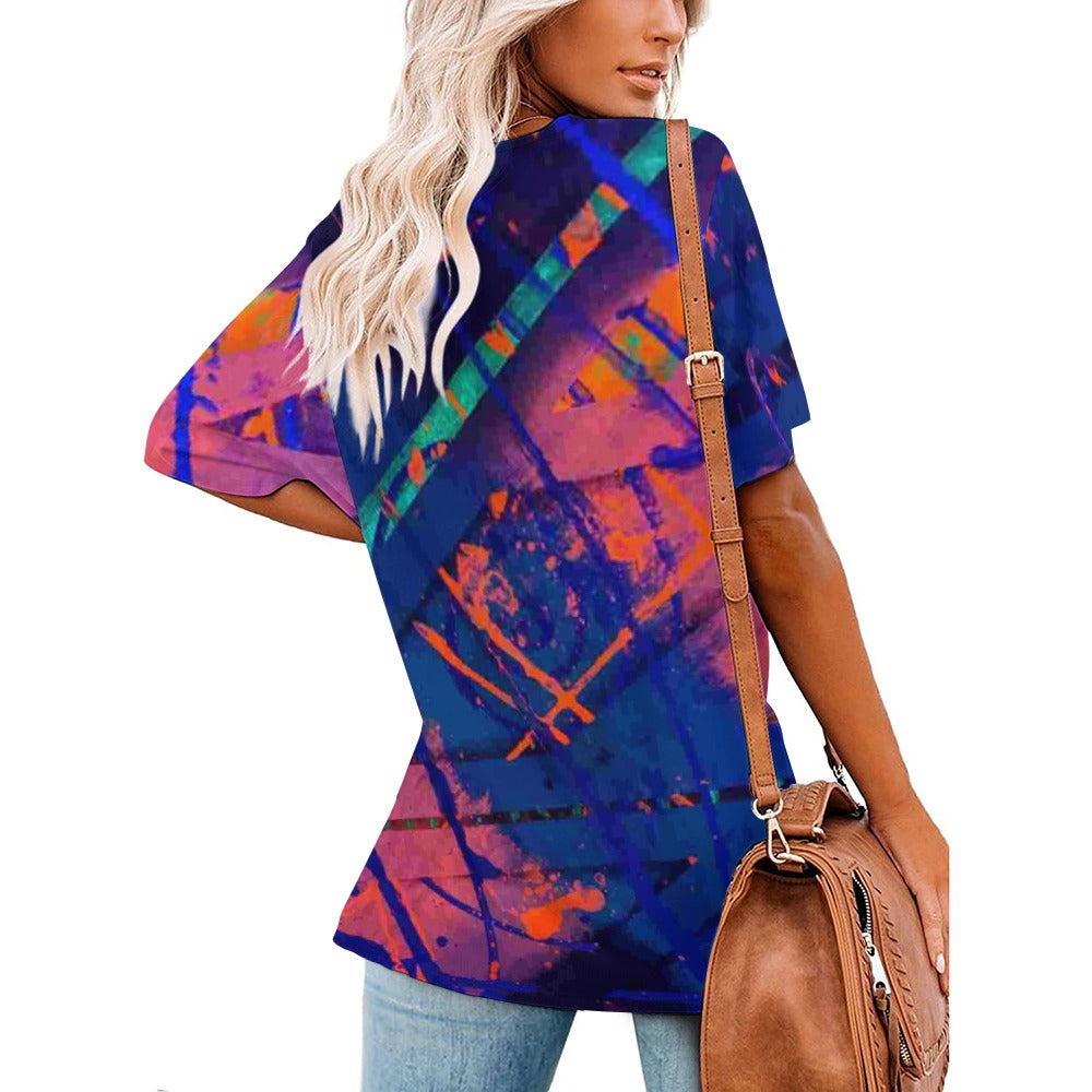 Gavin Scott Ice Silk V-Neck Short-sleeve Shirt (Femme S-5XL)