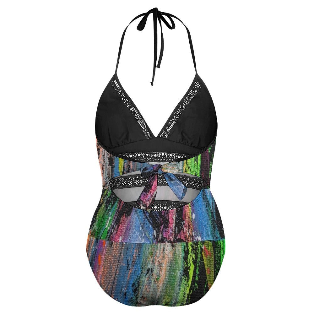 Gavin Scott Lace Halter One-Piece Swimsuit (Femme XL-4XL)