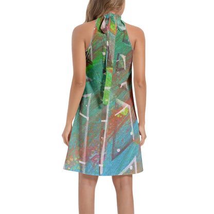 Gavin Scott Tie Back Halter Neck Flared Dress (Femme XS-3XL)