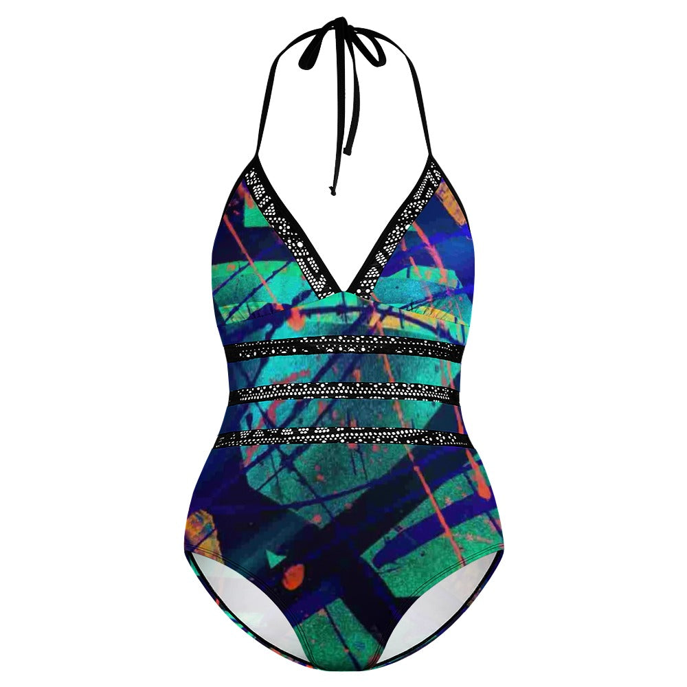 Gavin Scott Lace Halter One-Piece Swimsuit (Femme XL-4XL)