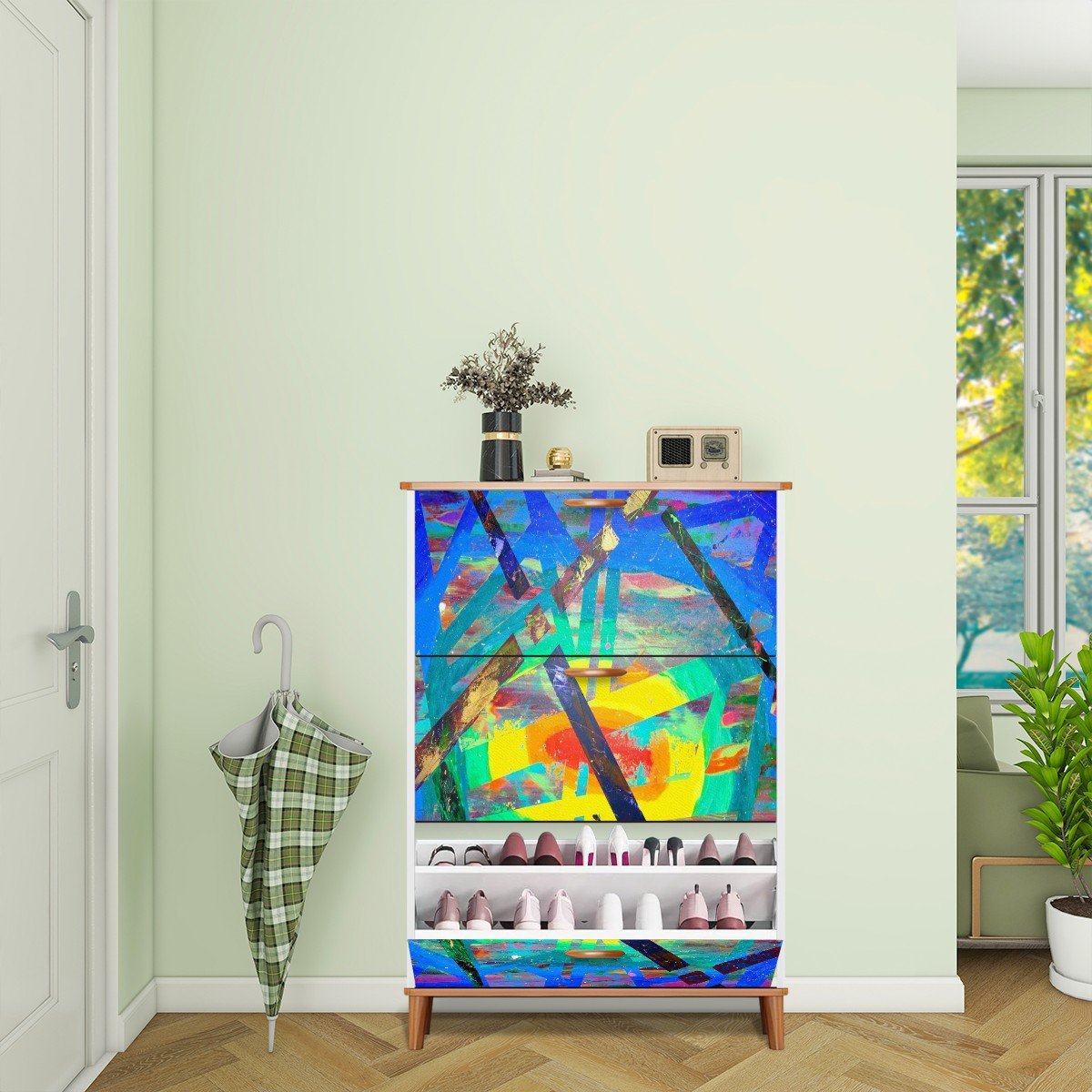 Gavin Scott Wood & Leather Shoe Cabinet