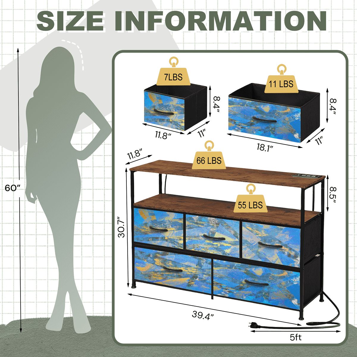 Gavin Scott TV Stand w/5 Drawer Dresser & Charging Station