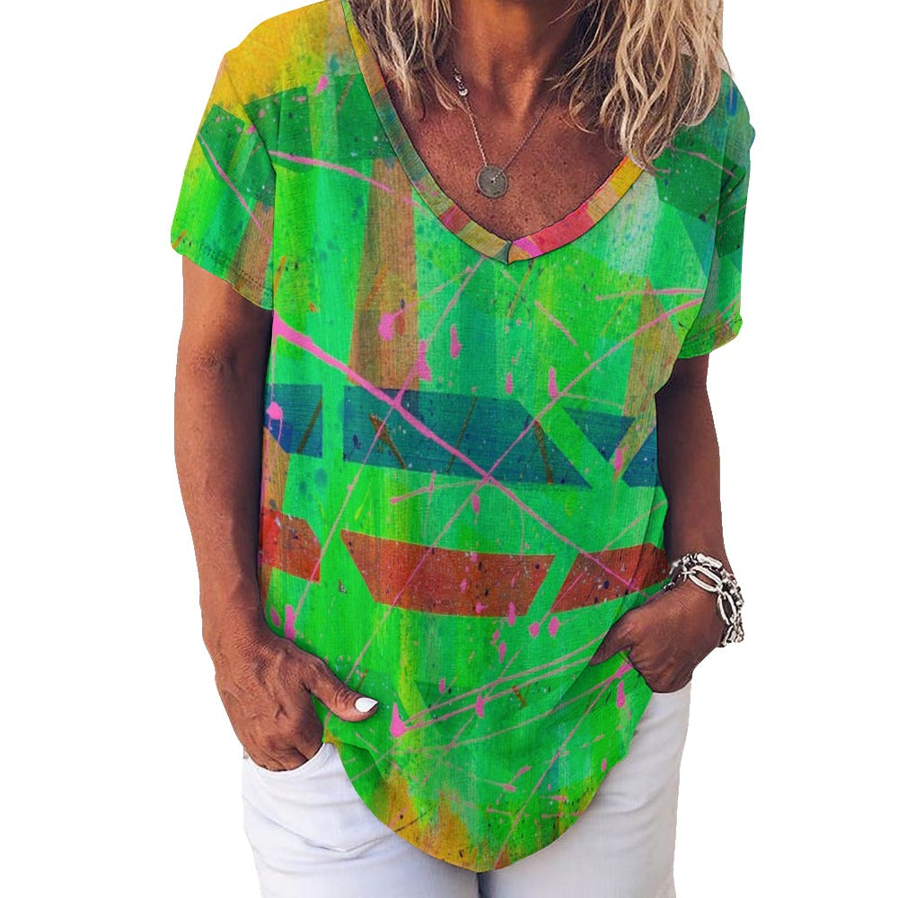 Gavin Scott Ice Silk V-Neck Short-sleeve Shirt (Femme S-5XL)