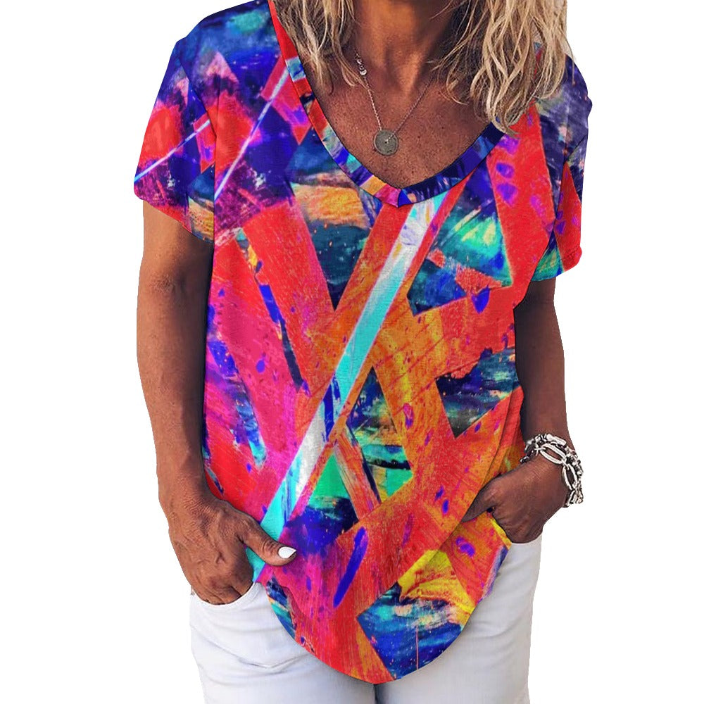 Gavin Scott Ice Silk V-Neck Short-sleeve Shirt (Femme S-5XL)