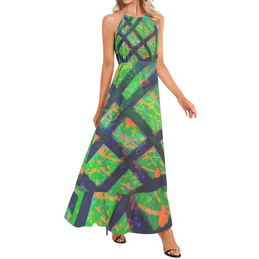 Gavin Scott Ruffle Hem Halter Neck Maxi Dress (Femme XS-3XL)