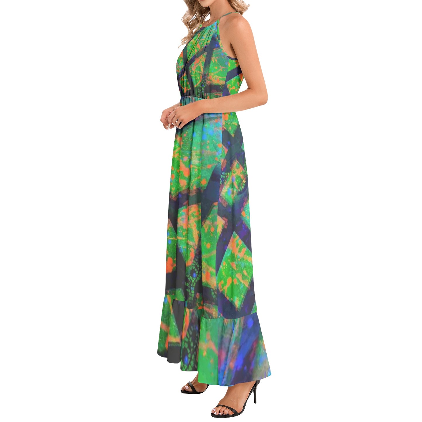 Gavin Scott Ruffle Hem Halter Neck Maxi Dress (Femme XS-3XL)