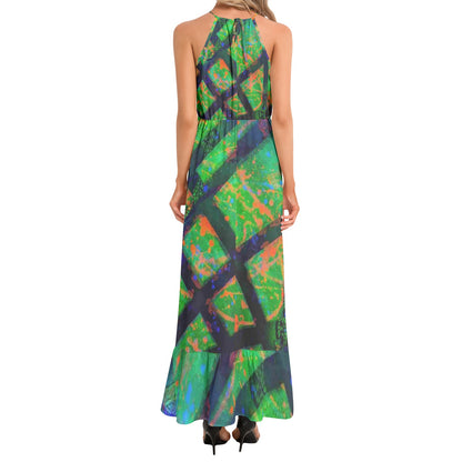 Gavin Scott Ruffle Hem Halter Neck Maxi Dress (Femme XS-3XL)