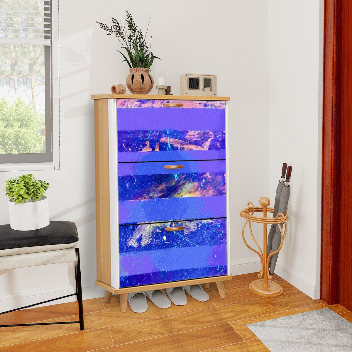 Gavin Scott Wood & Leather Shoe Cabinet