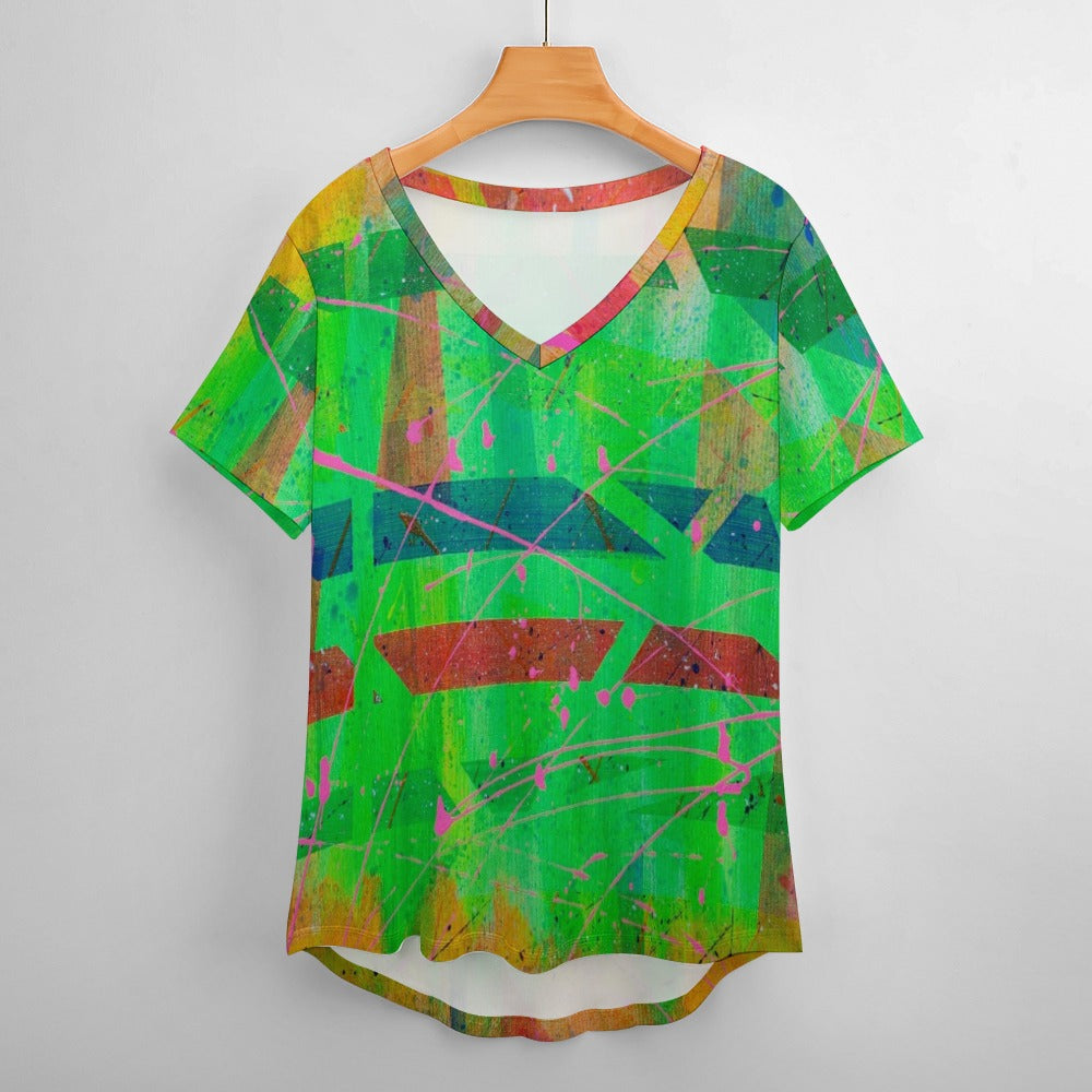 Gavin Scott Ice Silk V-Neck Short-sleeve Shirt (Femme S-5XL)