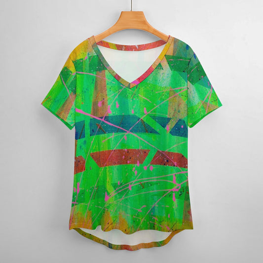 Gavin Scott Ice Silk V-Neck Short-sleeve Shirt (Femme S-5XL)