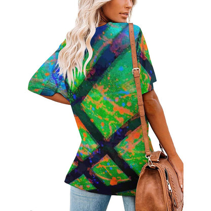 Gavin Scott Ice Silk V-Neck Short-sleeve Shirt (Femme S-5XL)