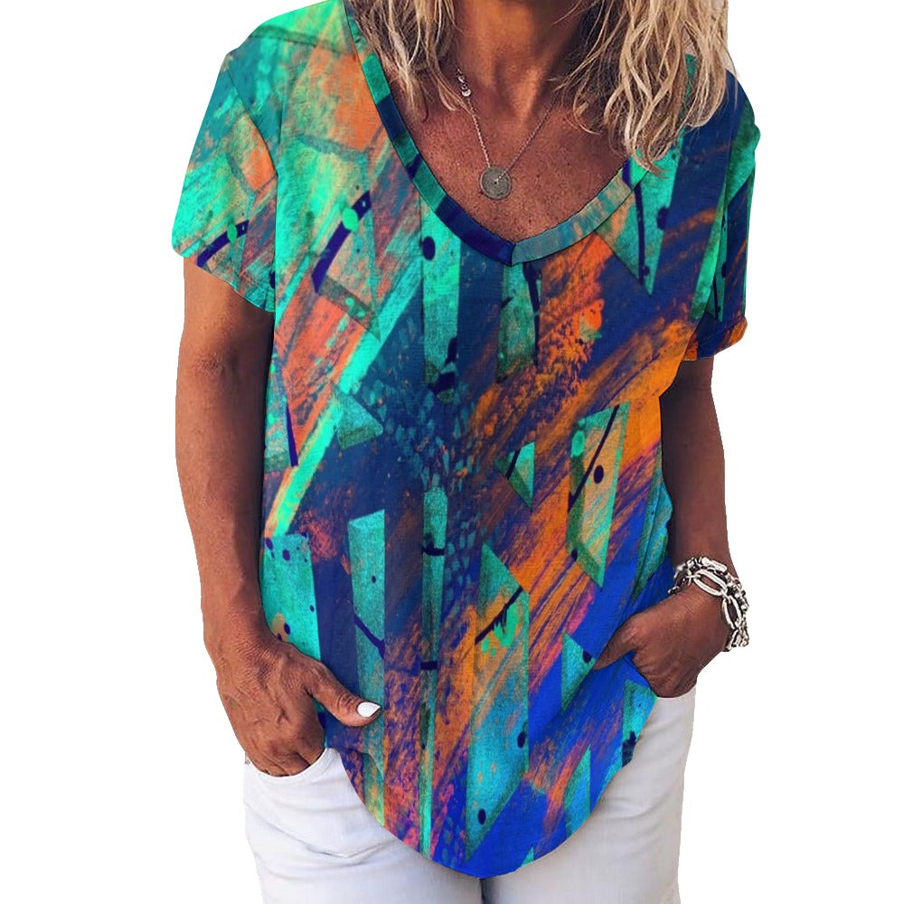 Gavin Scott Ice Silk V-Neck Short-sleeve Shirt (Femme S-5XL)