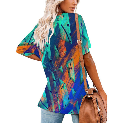 Gavin Scott Ice Silk V-Neck Short-sleeve Shirt (Femme S-5XL)