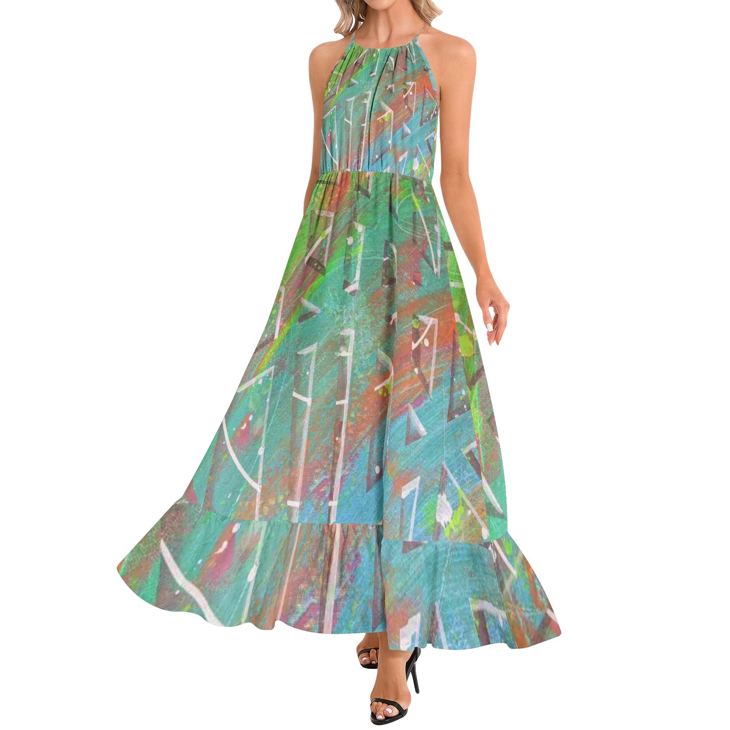 Gavin Scott Ruffle Hem Halter Neck Maxi Dress (Femme XS-3XL)