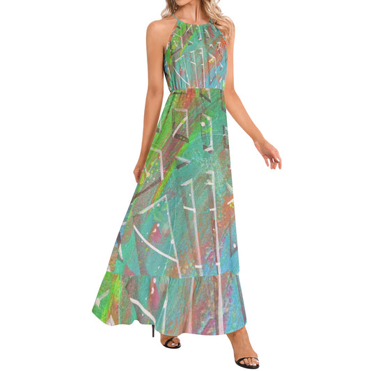 Gavin Scott Ruffle Hem Halter Neck Maxi Dress (Femme XS-3XL)