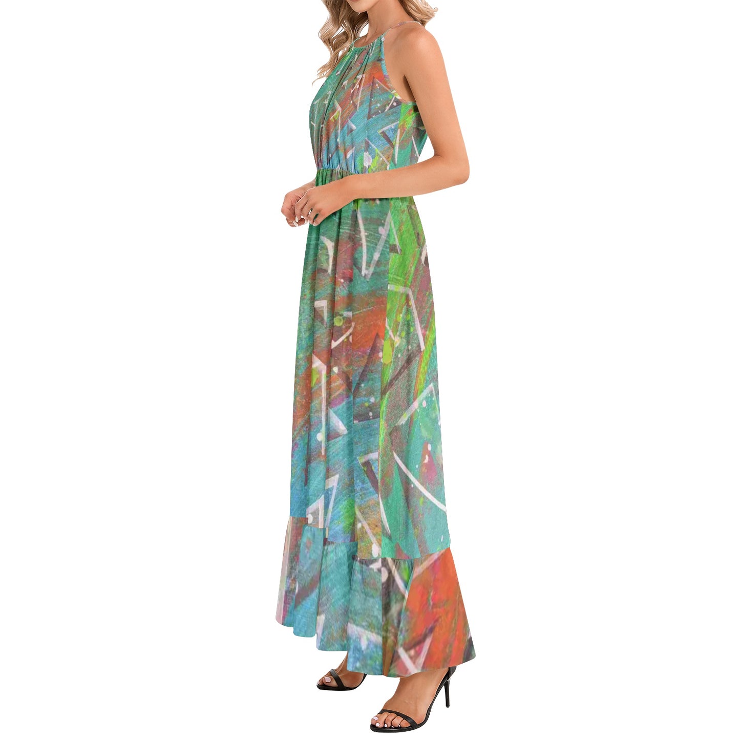 Gavin Scott Ruffle Hem Halter Neck Maxi Dress (Femme XS-3XL)