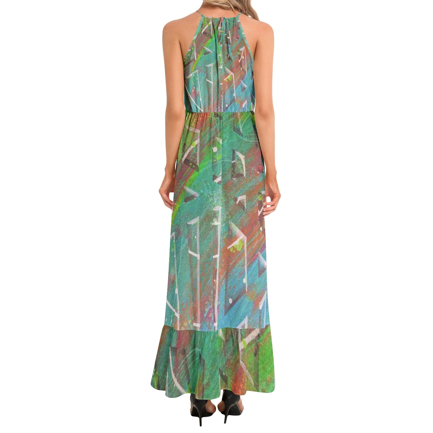 Gavin Scott Ruffle Hem Halter Neck Maxi Dress (Femme XS-3XL)