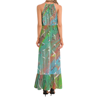 Gavin Scott Ruffle Hem Halter Neck Maxi Dress (Femme XS-3XL)