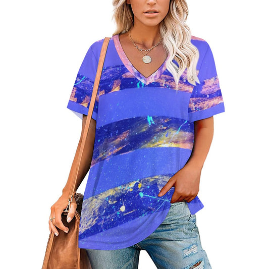 Gavin Scott Ice Silk V-Neck Short-sleeve Shirt (Femme S-5XL)