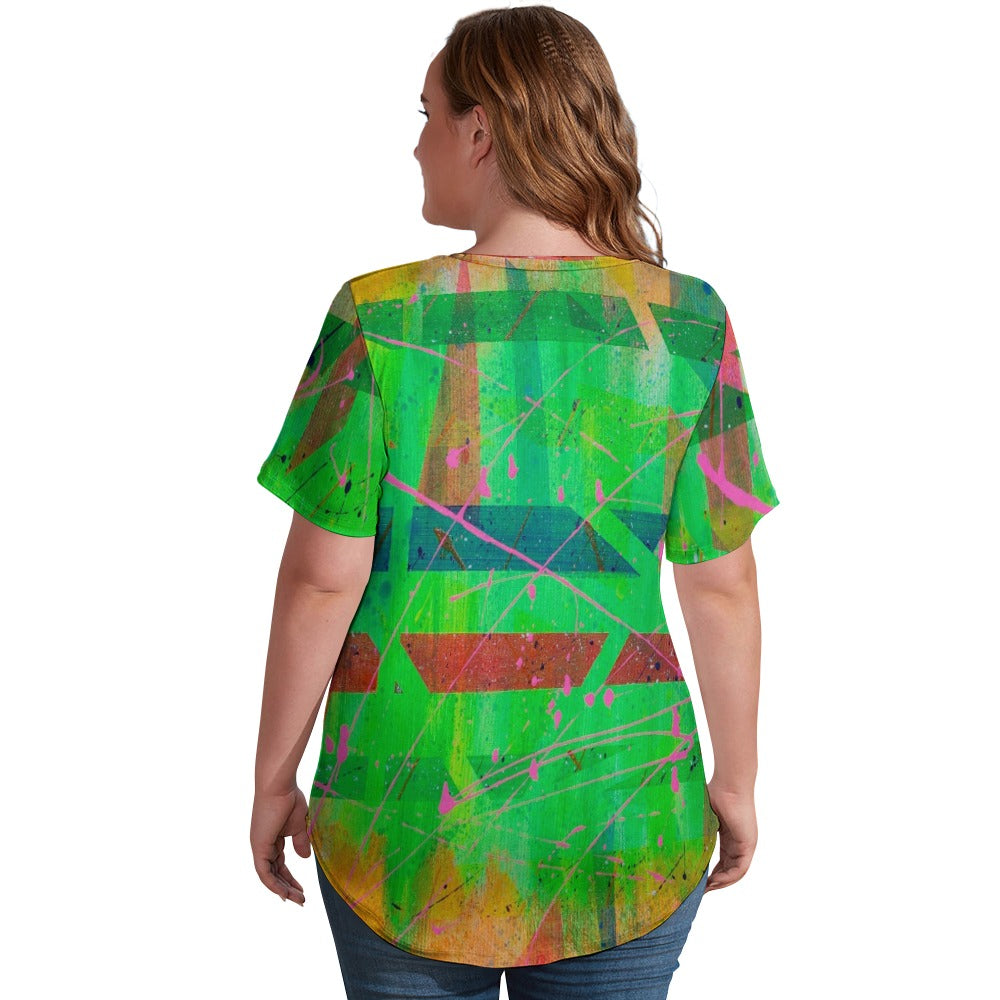 Gavin Scott Ice Silk V-Neck Short-sleeve Shirt (Femme S-5XL)