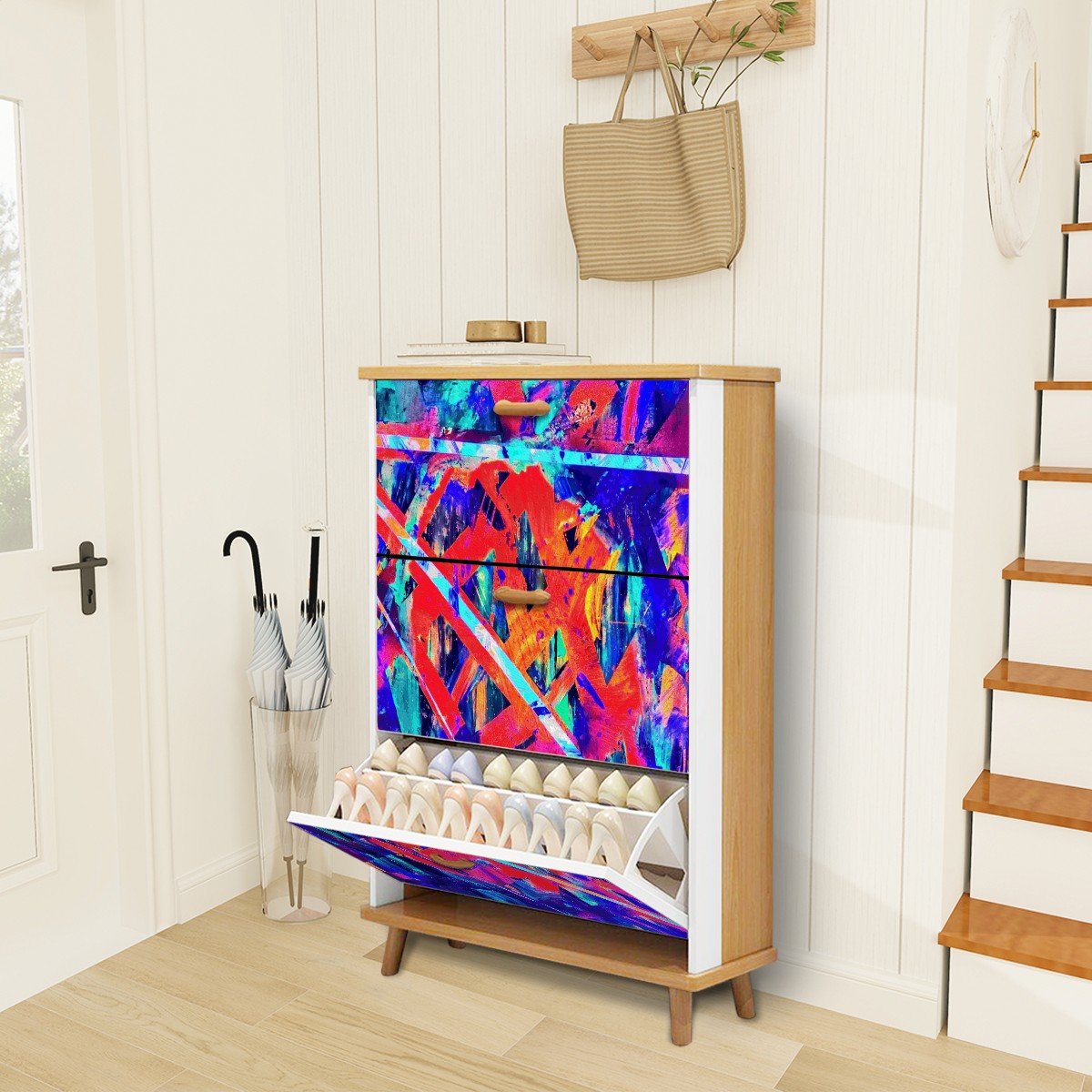 Gavin Scott Wood & Leather Shoe Cabinet