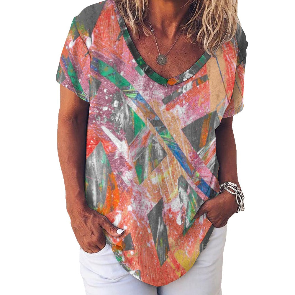 Gavin Scott Ice Silk V-Neck Short-sleeve Shirt (Femme S-5XL)