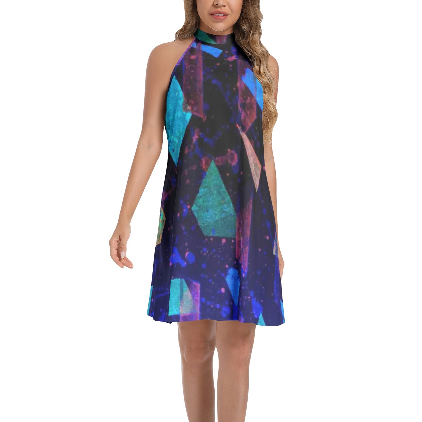 Gavin Scott Tie Back Halter Neck Flared Dress (Femme XS-3XL)