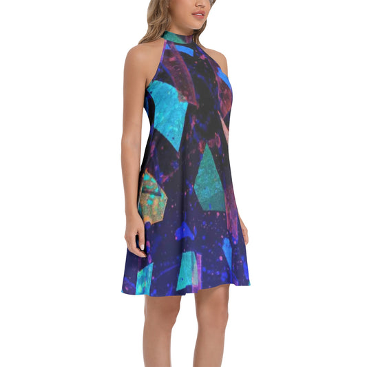 Gavin Scott Tie Back Halter Neck Flared Dress (Femme XS-3XL)