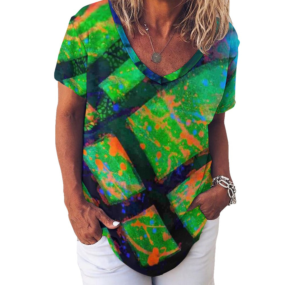 Gavin Scott Ice Silk V-Neck Short-sleeve Shirt (Femme S-5XL)