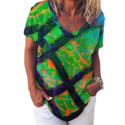 Gavin Scott Ice Silk V-Neck Short-sleeve Shirt (Femme S-5XL)