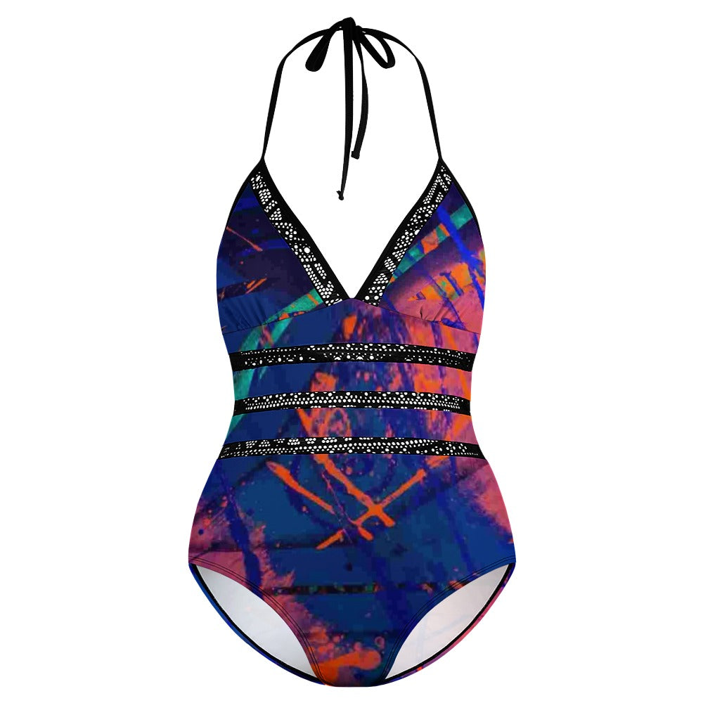 Gavin Scott Lace Halter One-Piece Swimsuit (Femme XL-4XL)