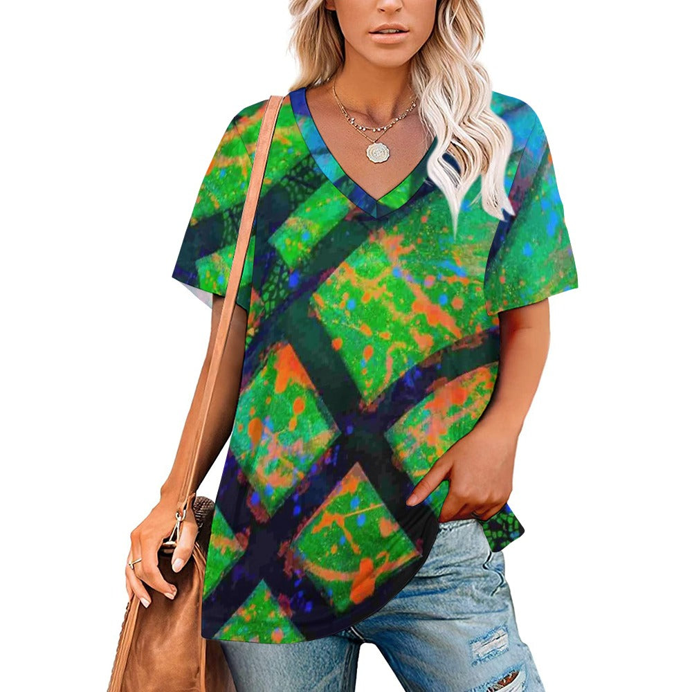 Gavin Scott Ice Silk V-Neck Short-sleeve Shirt (Femme S-5XL)